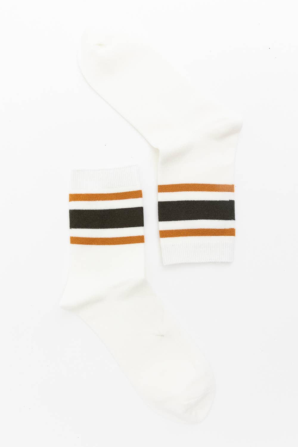 Retro Stripe Style Crew Socks- Dark Olive