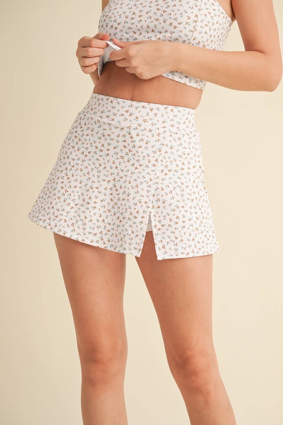 Ditsy Print Side Slit A-Line Skort
