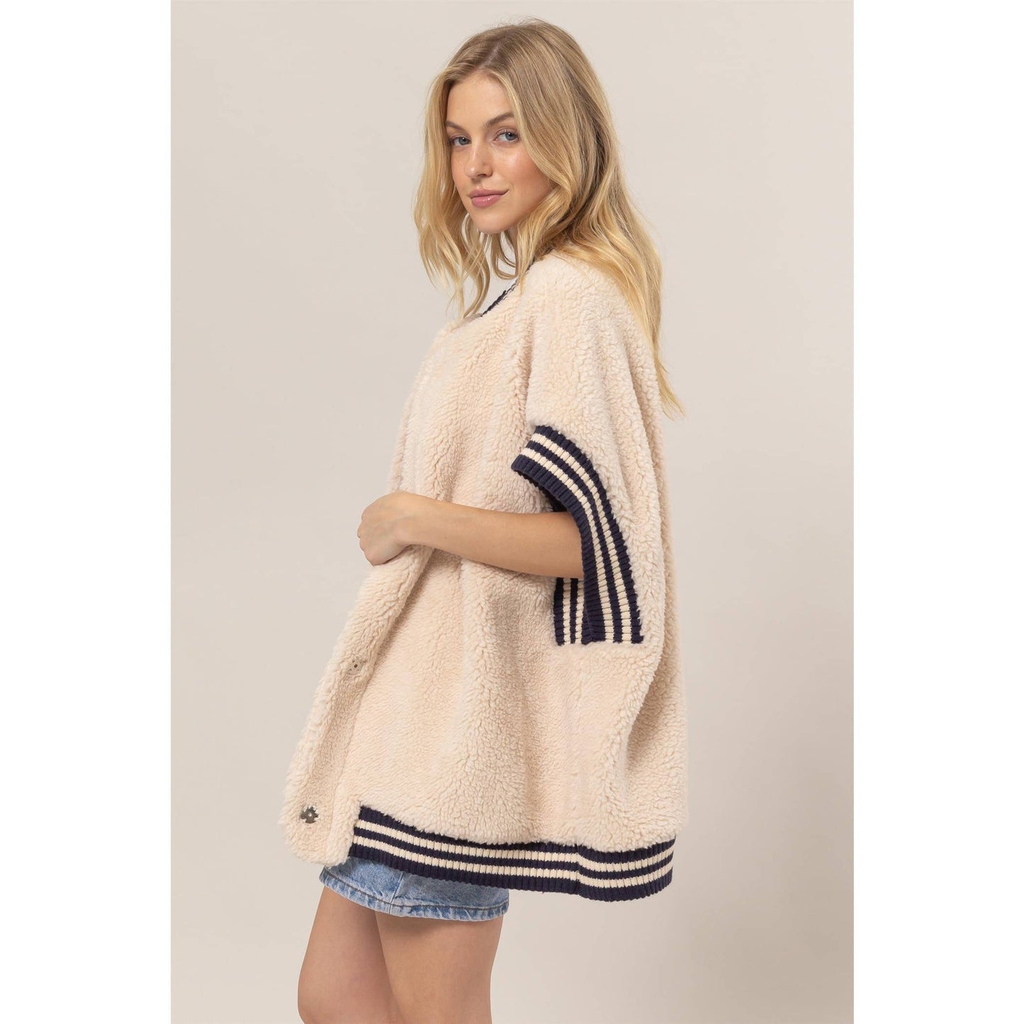 Varsity Stripe Oversized Teddy Vest