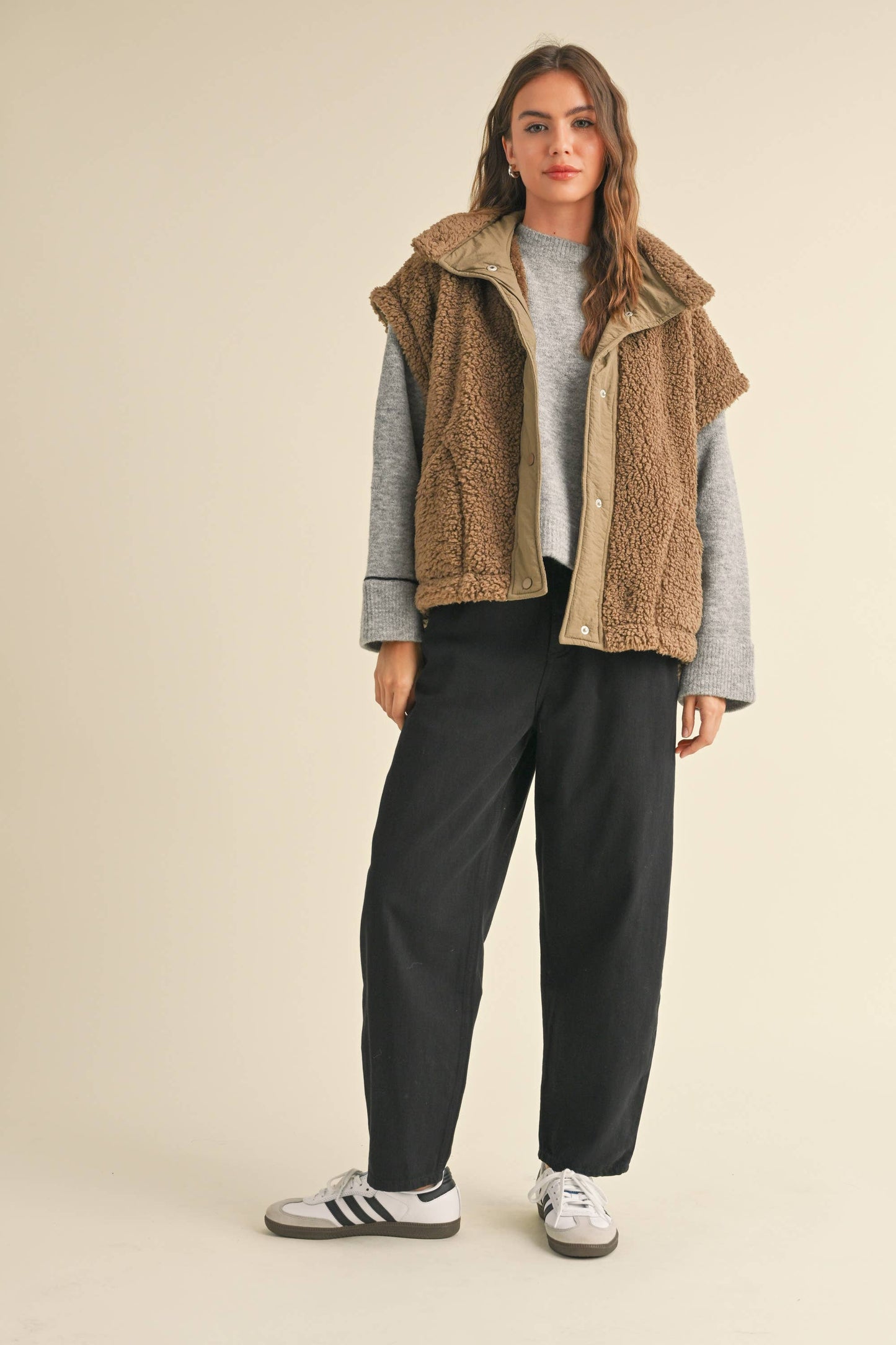 Olive Teddy Sherpa Oversized Vest