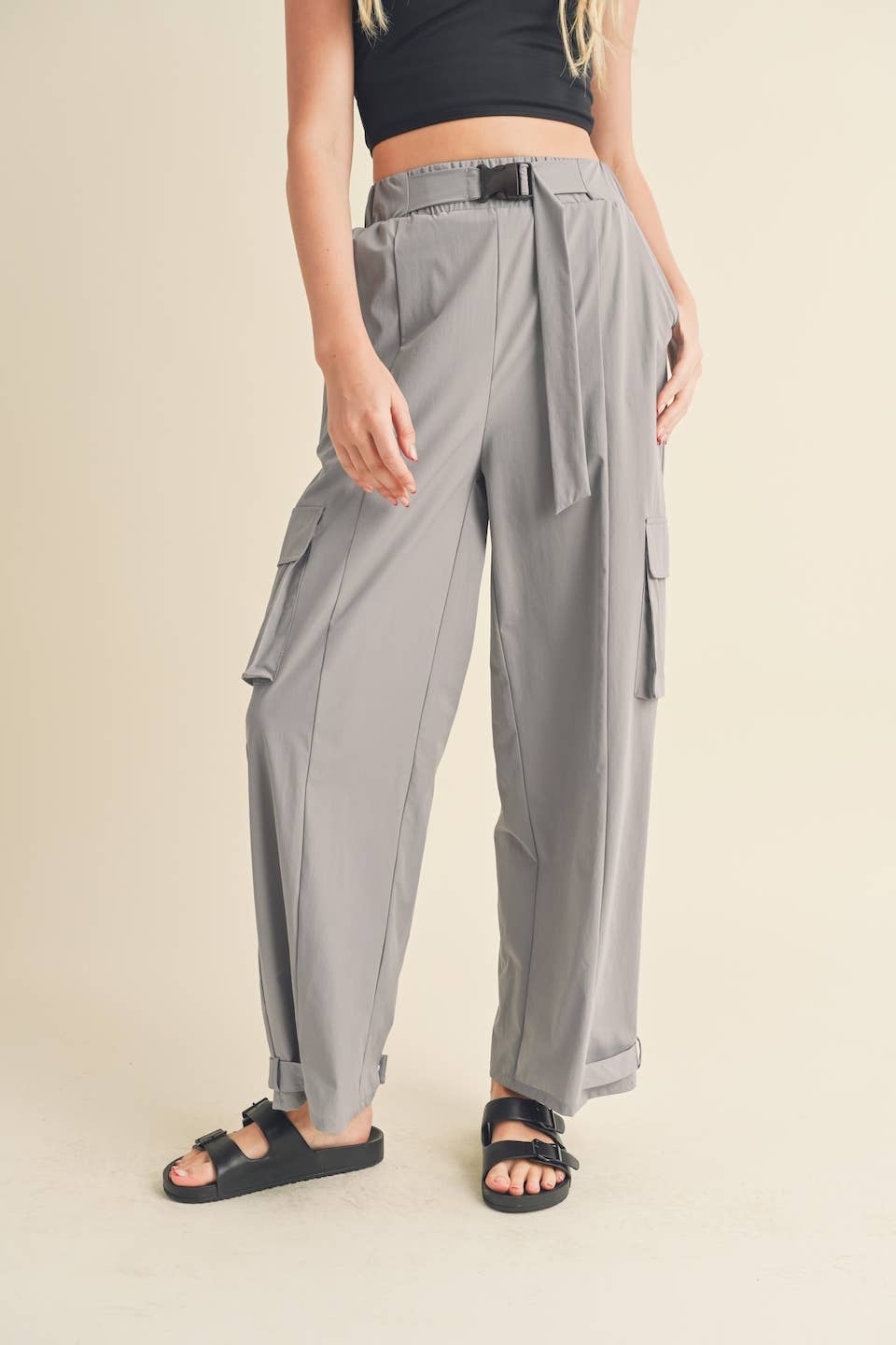 Lightweight Nylon Wide Leg Cargo Pant
