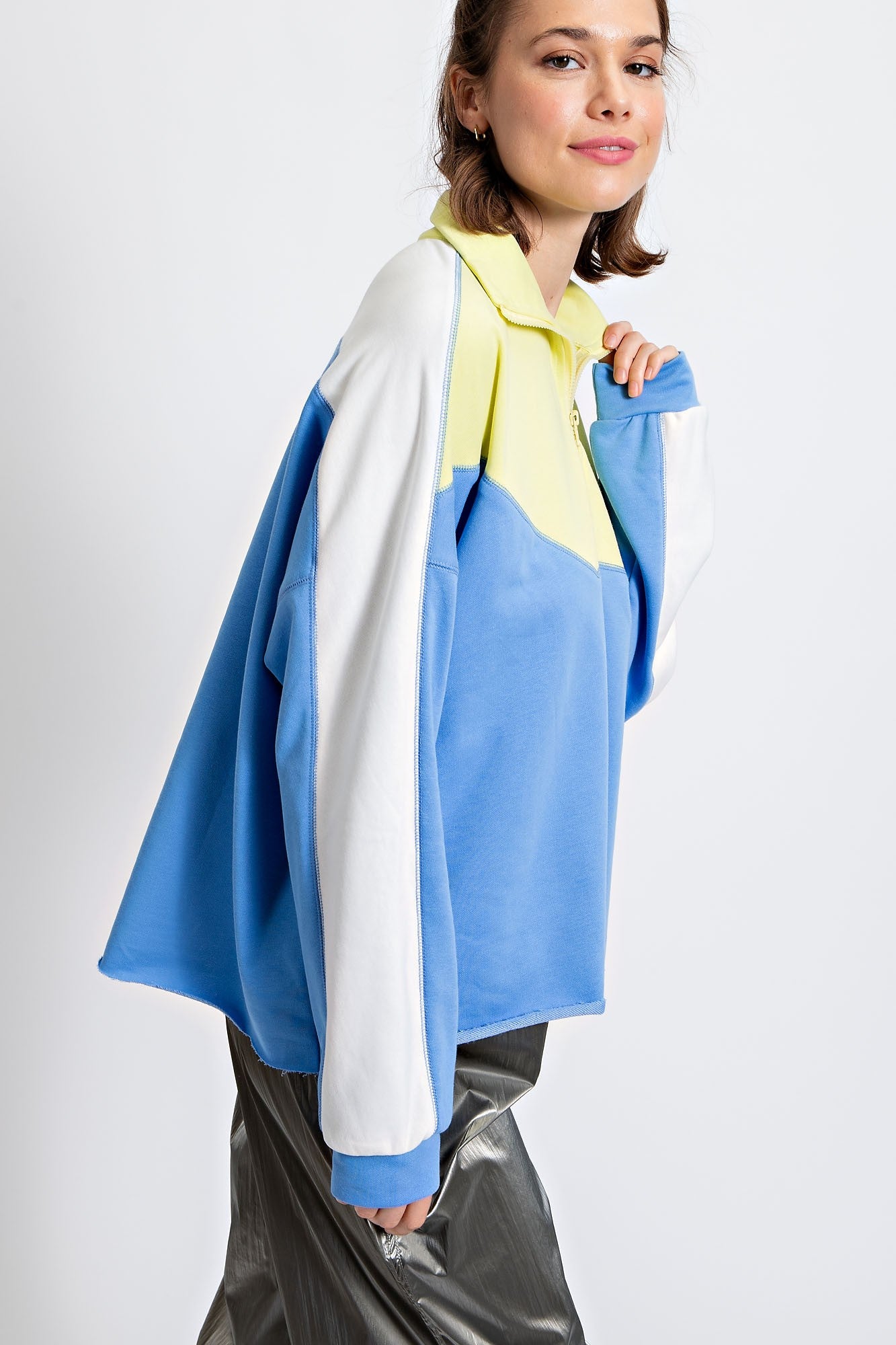 Colorblock Half Zip Pullover- Lime Combo