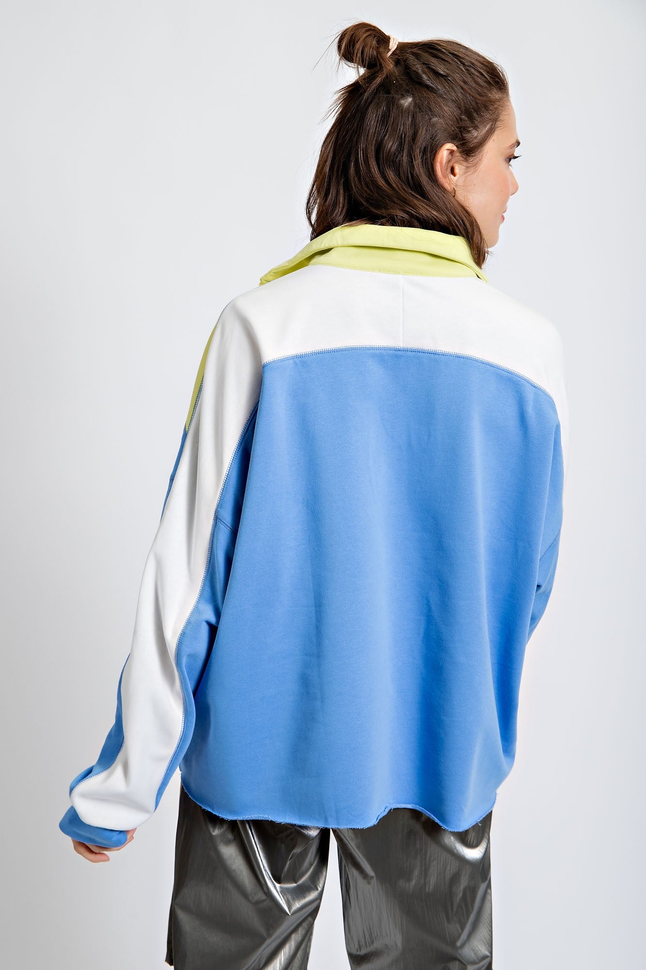 Colorblock Half Zip Pullover- Lime Combo