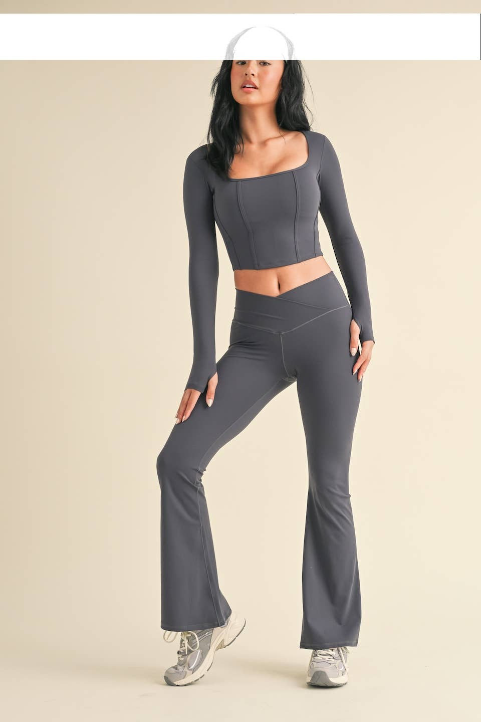 Ash Blue Long Sleeve Square Neck Corset Top
