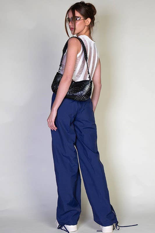 Contrast Piping Parachute Pants