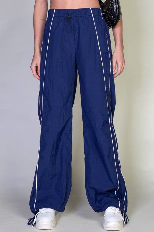 Contrast Piping Parachute Pants