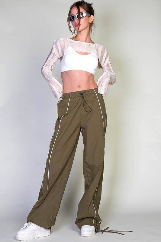 Contrast Piping Parachute Pants