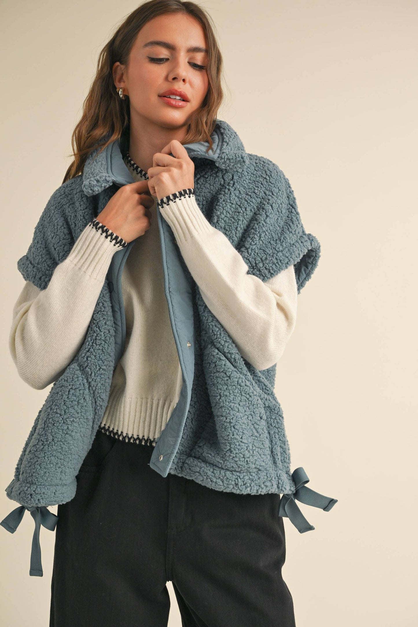 Olive Teddy Sherpa Oversized Vest