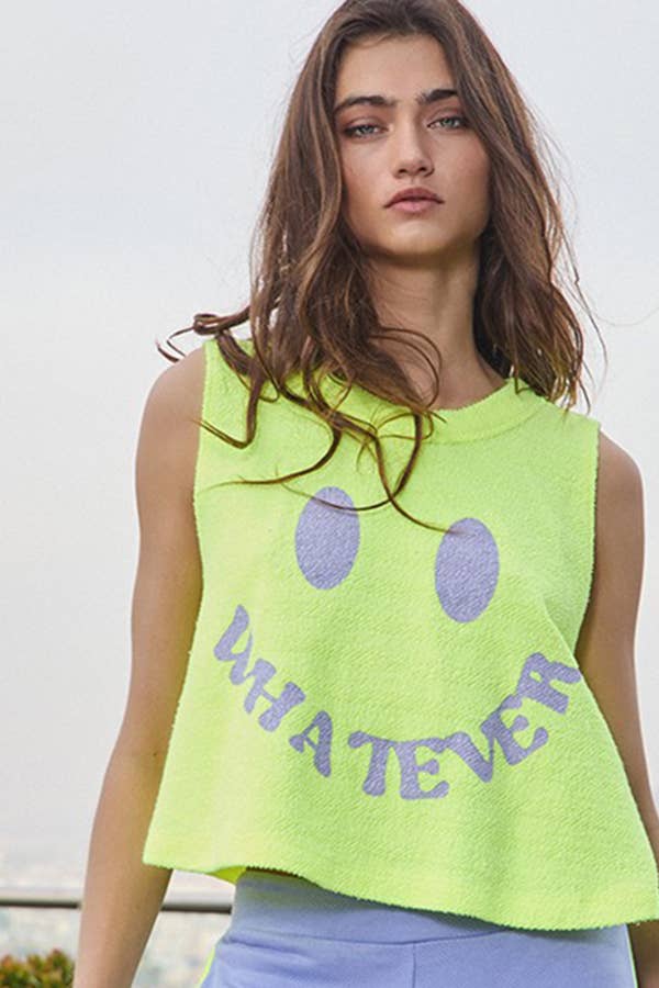 Whatever Graphic Cropped Terry Tank Top