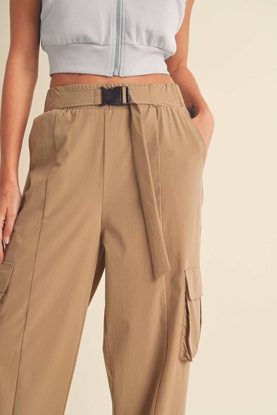 Lightweight Nylon Wide Leg Cargo Pant
