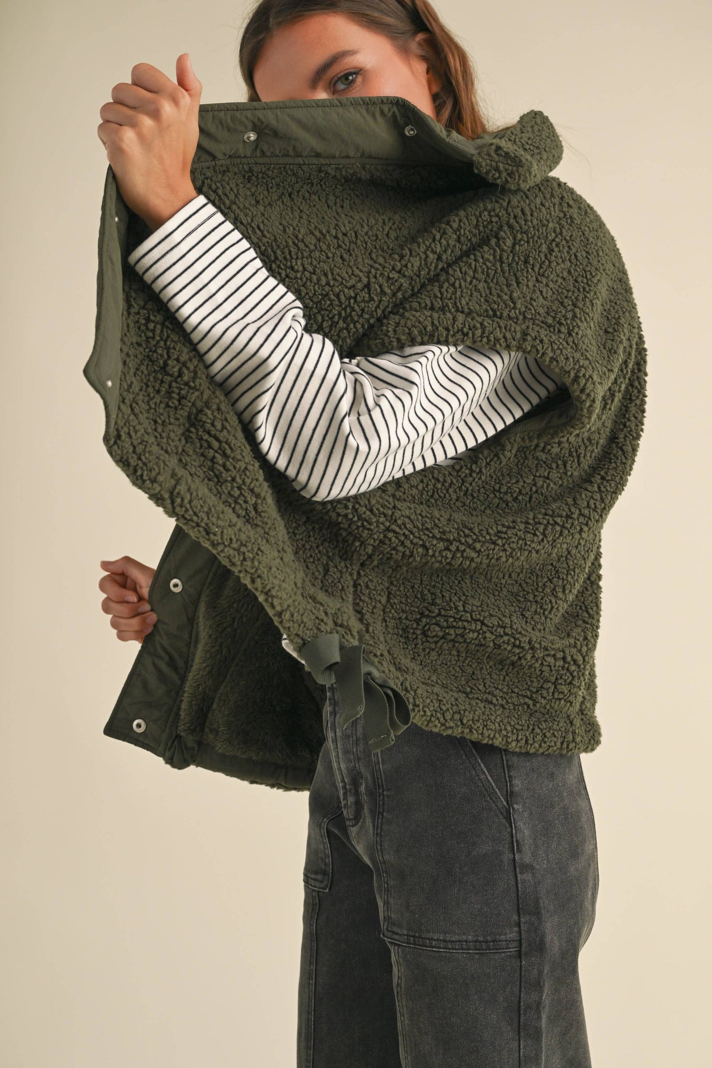 Olive Teddy Sherpa Oversized Vest