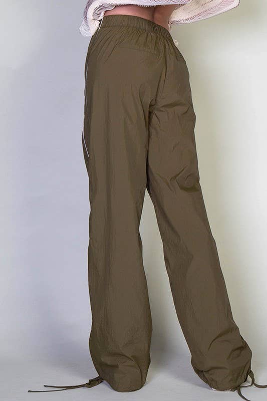 Contrast Piping Parachute Pants