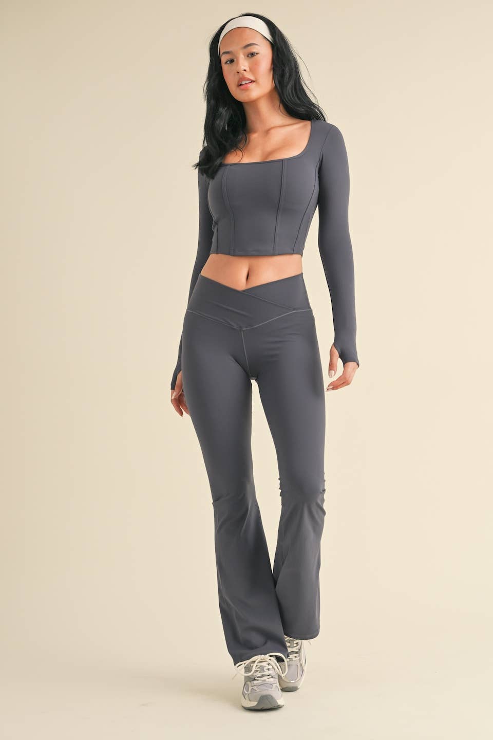 Ash Blue Long Sleeve Square Neck Corset Top