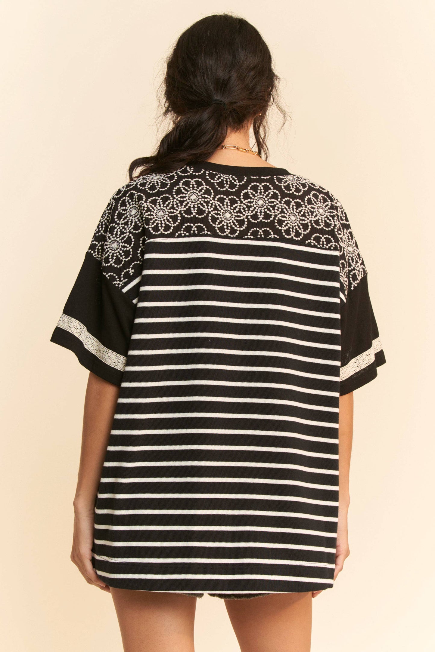 Lace Embroidered Yoke Jersey Tee