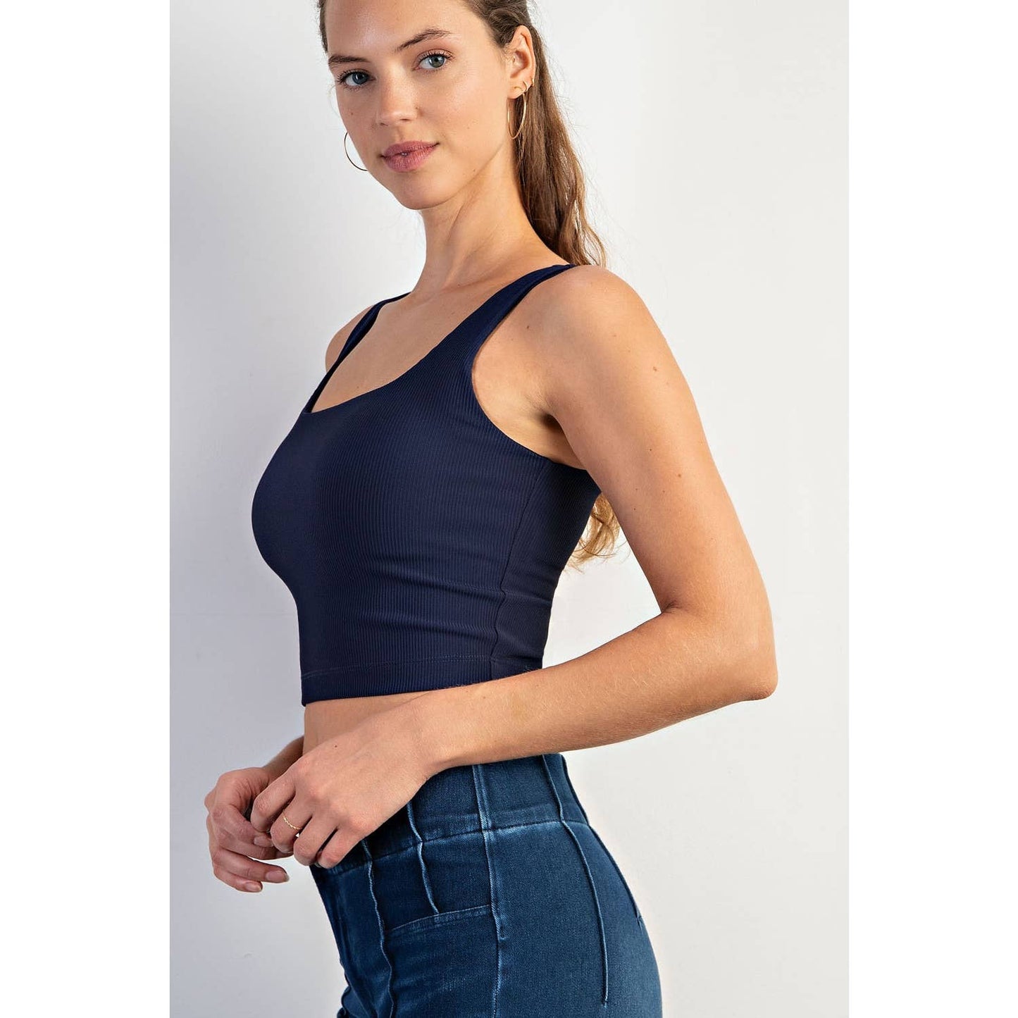 Nylon Rib Squareneck Crop