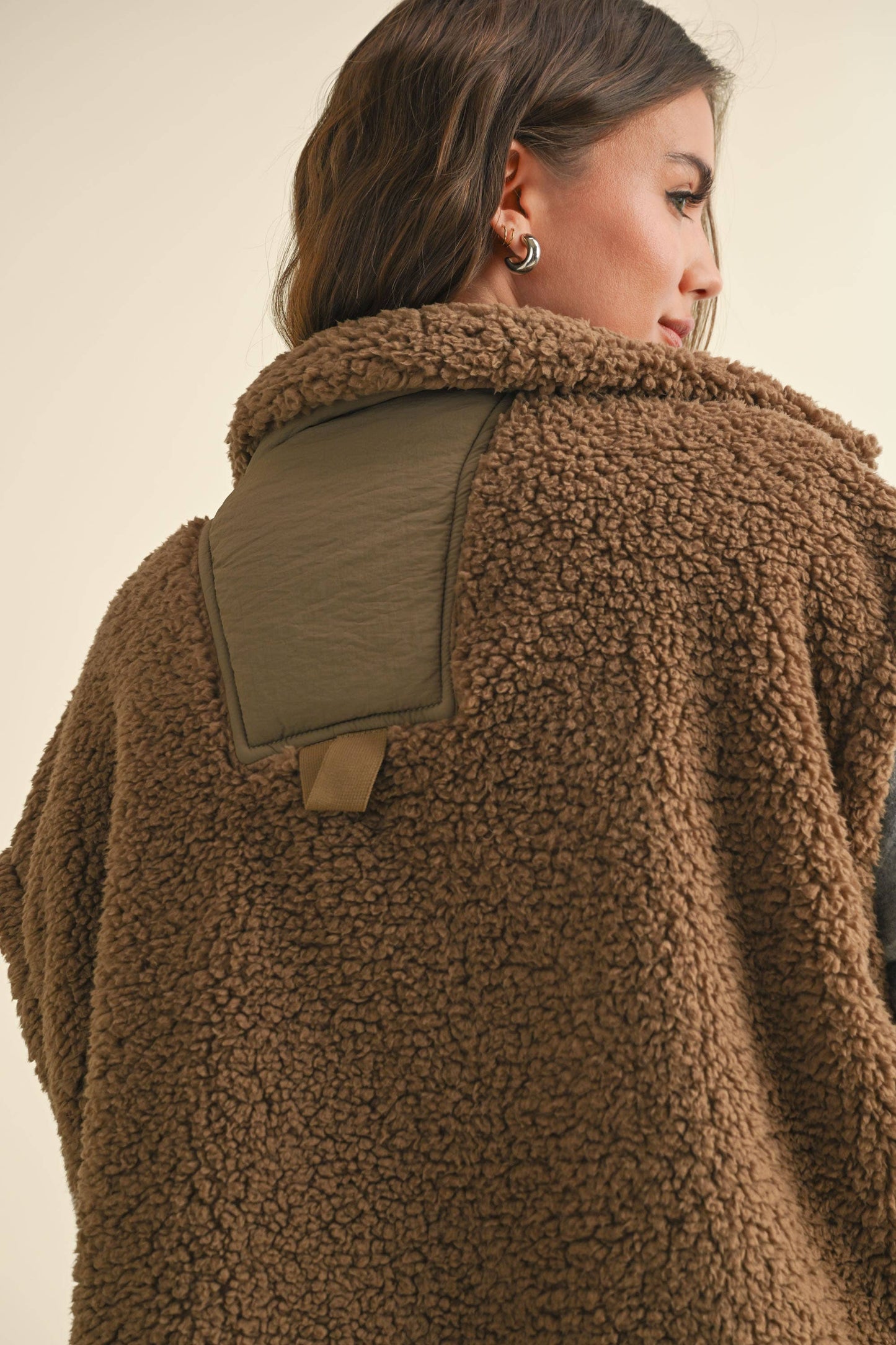 Olive Teddy Sherpa Oversized Vest
