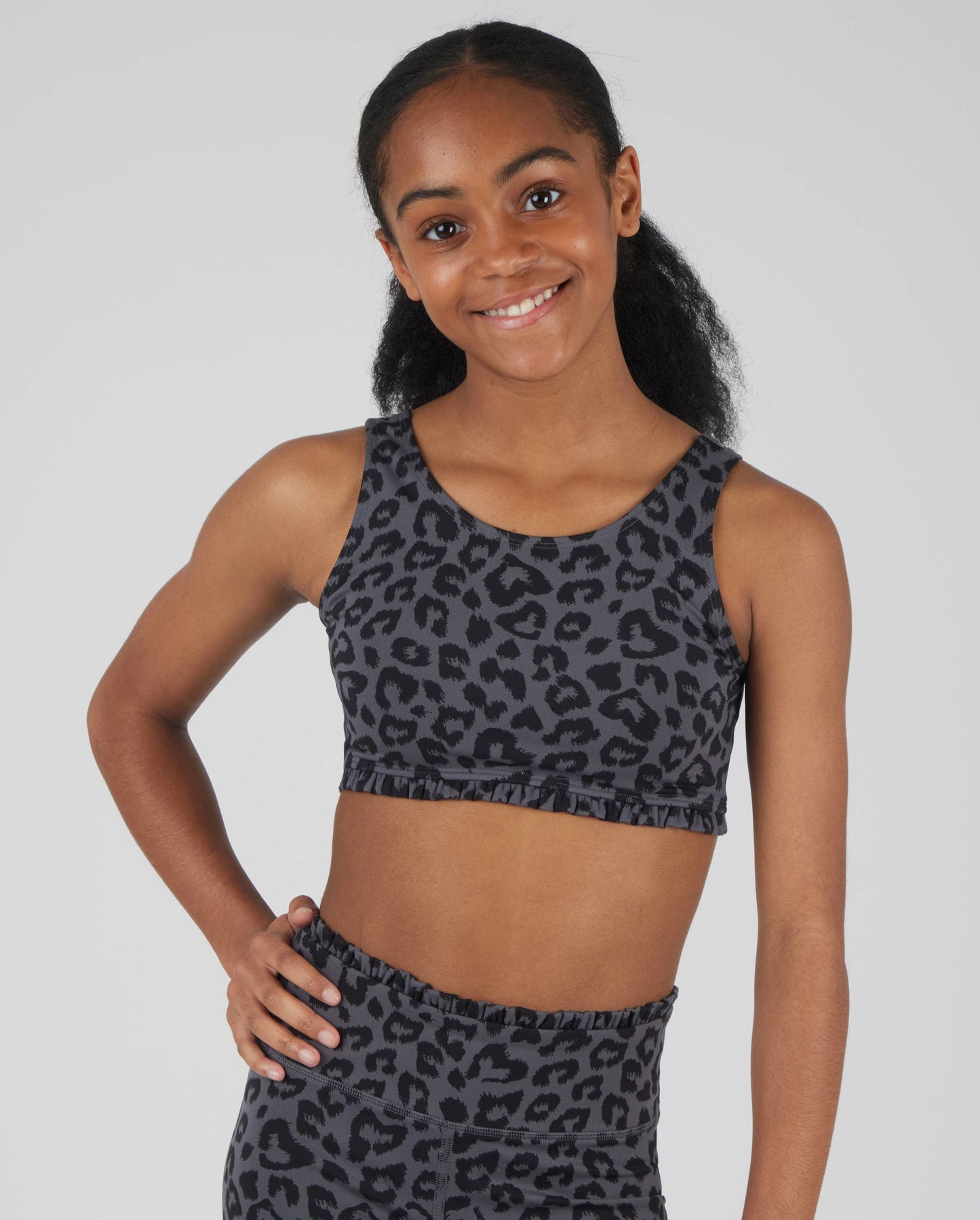 Girls Leopard Lux Bra Top w/ Ruffle