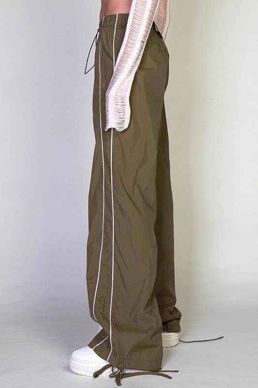 Contrast Piping Parachute Pants