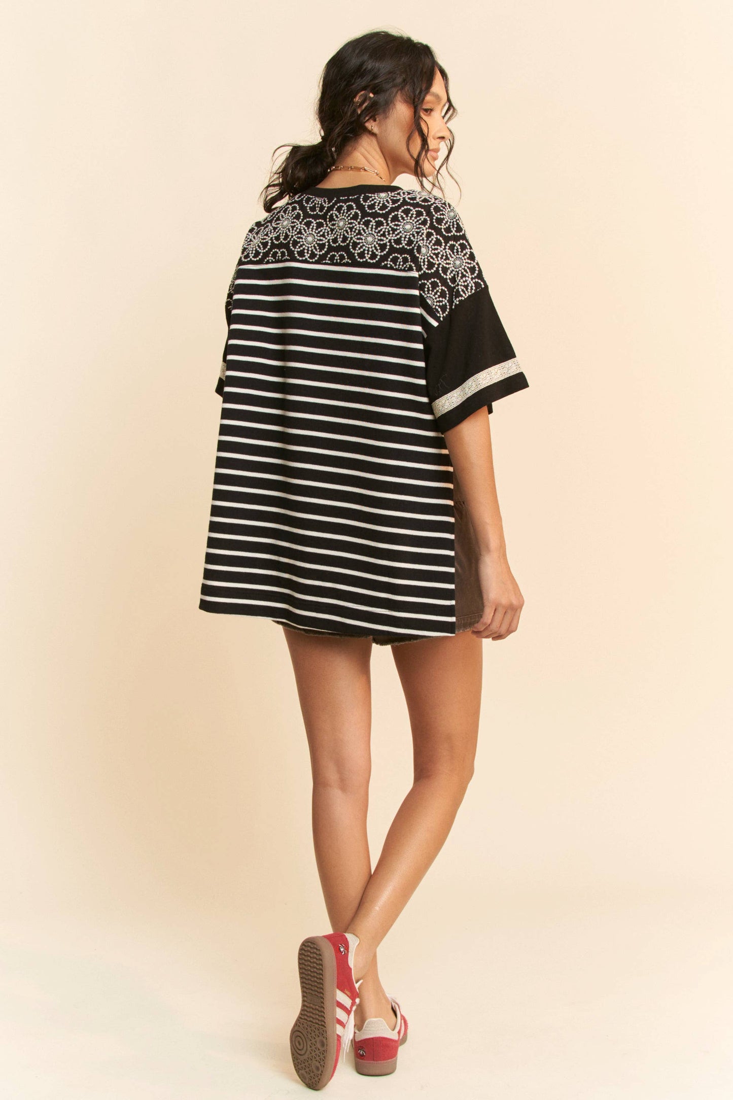 Lace Embroidered Yoke Jersey Tee