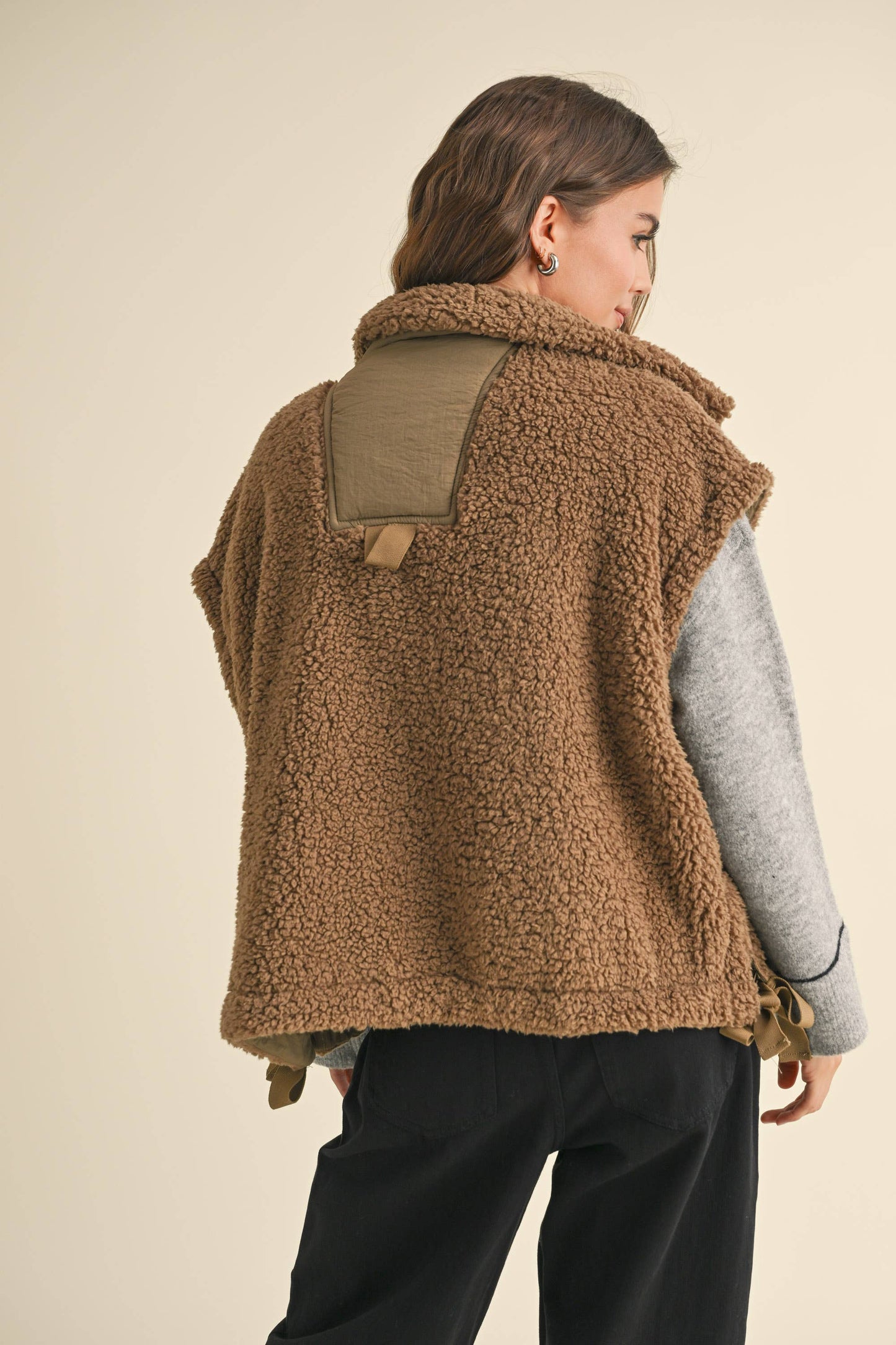Olive Teddy Sherpa Oversized Vest