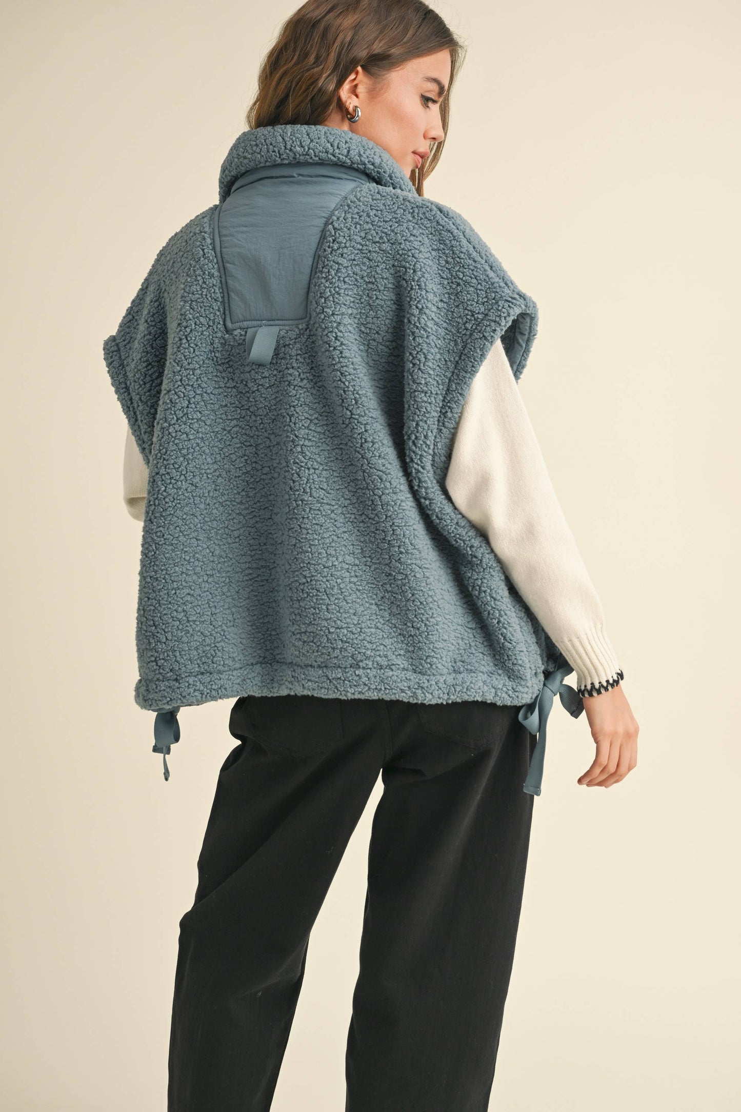 Olive Teddy Sherpa Oversized Vest