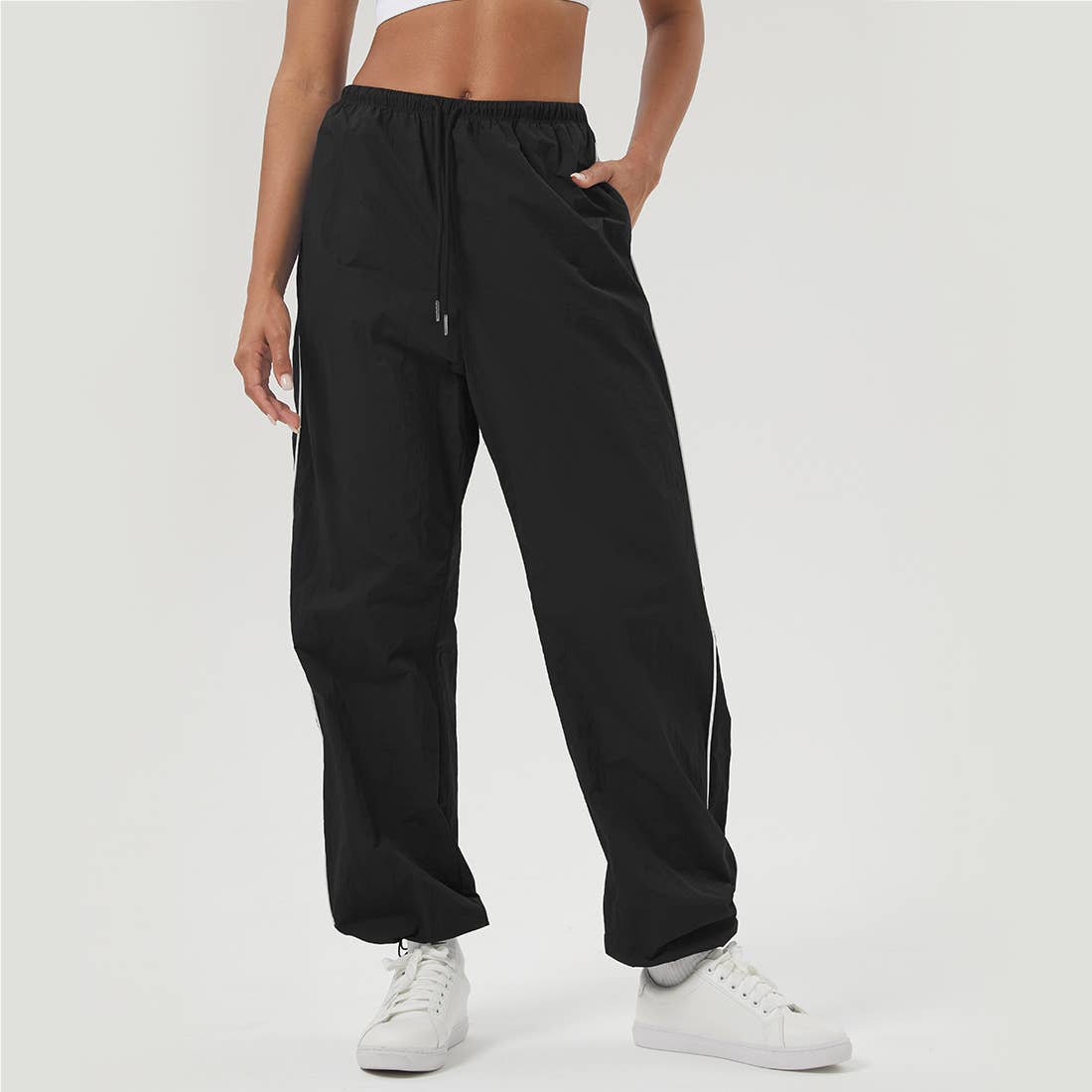 Women Color-Blocked Pockets Drawstring Sport Track Pants