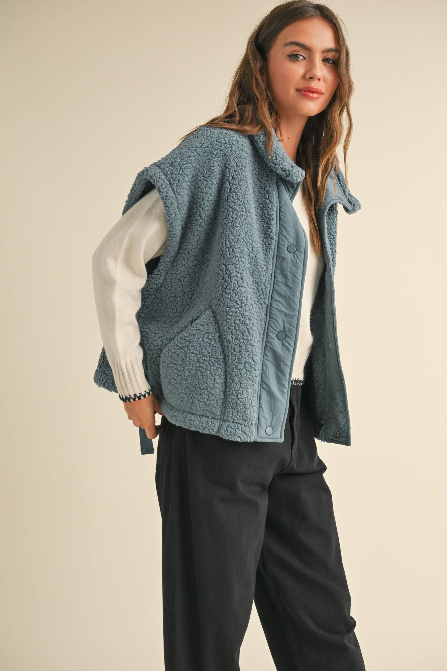 Olive Teddy Sherpa Oversized Vest