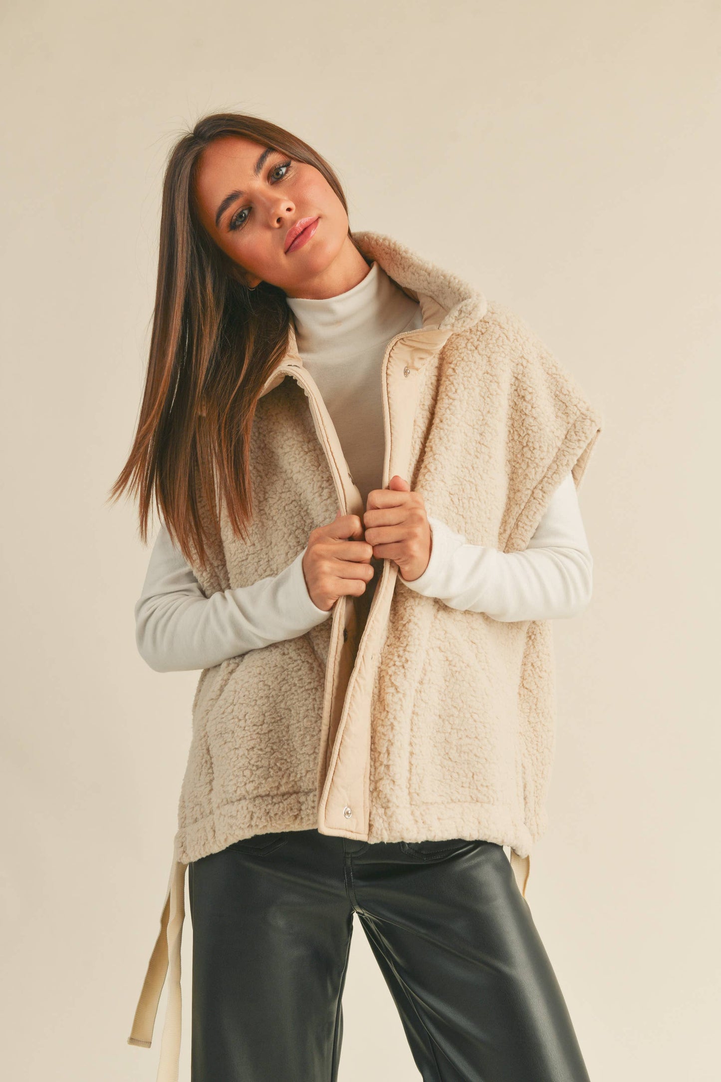 Olive Teddy Sherpa Oversized Vest