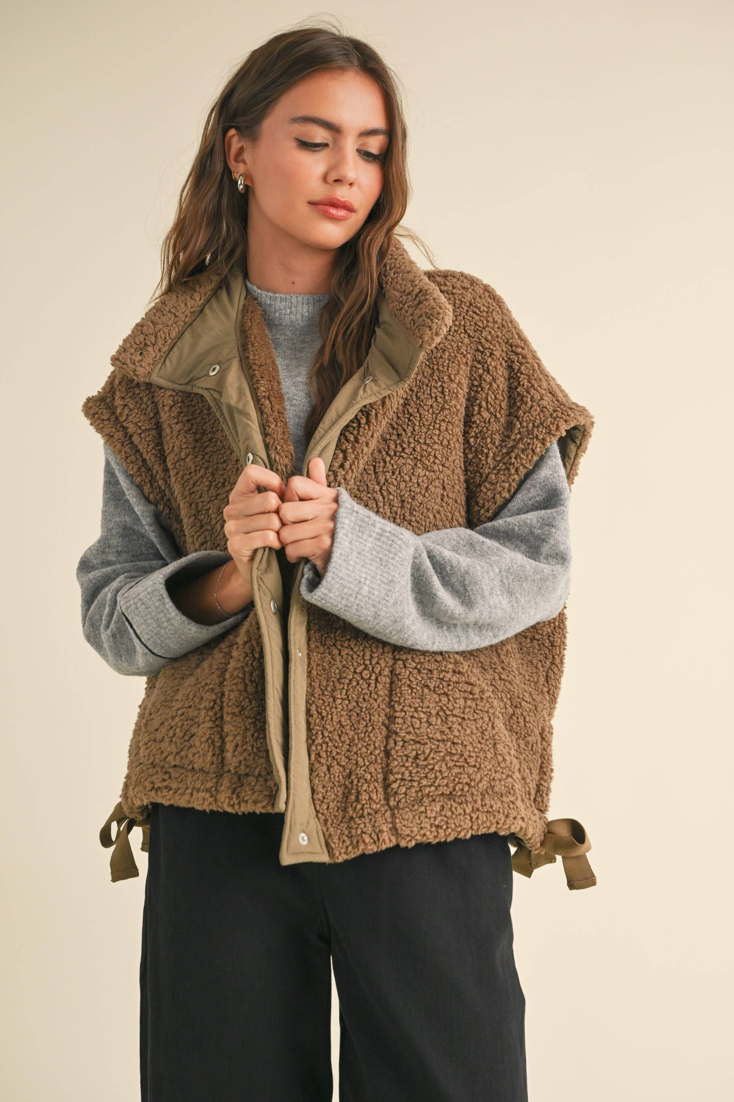 Olive Teddy Sherpa Oversized Vest