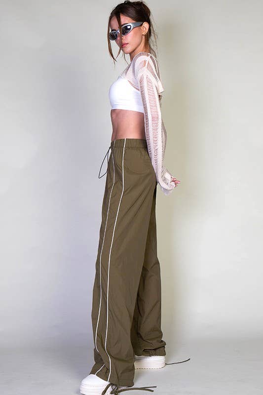 Contrast Piping Parachute Pants