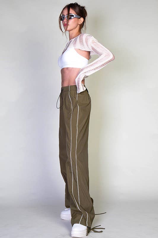 Contrast Piping Parachute Pants