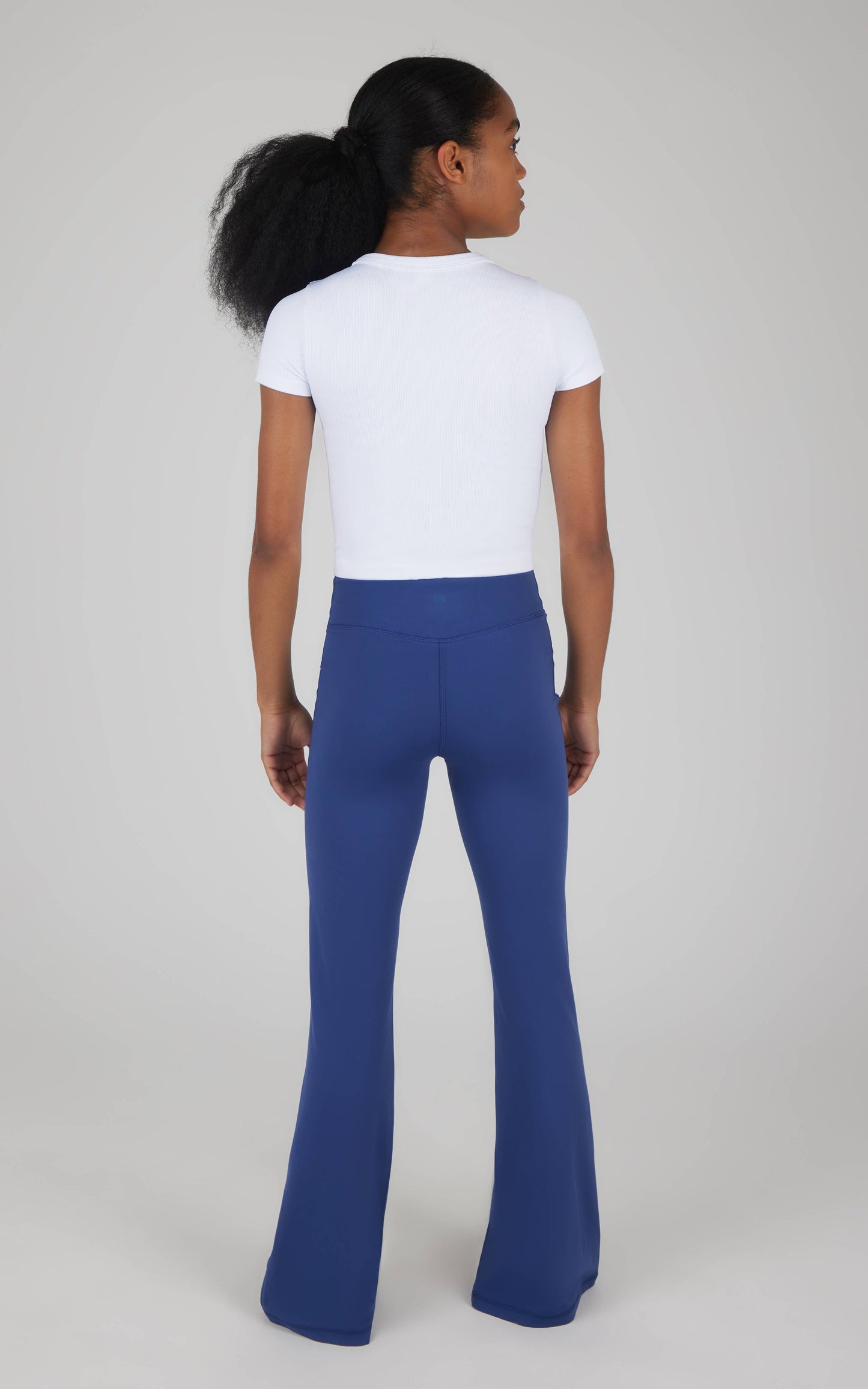 Girls Lux Waist Band Ruching Flared Pant in Black