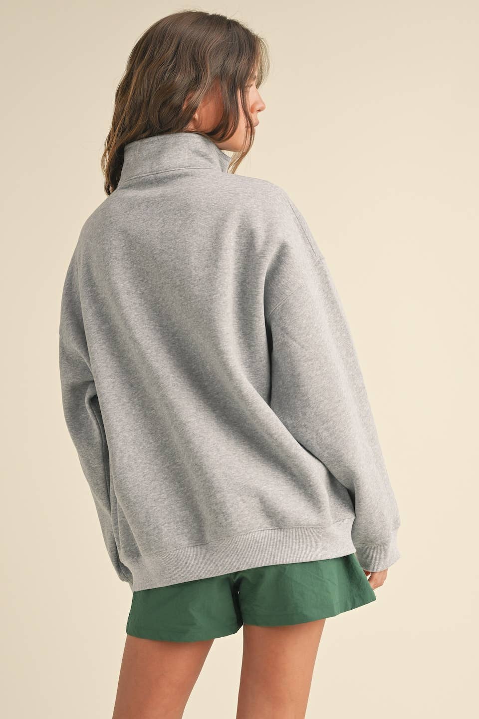 Heathered Gray Cozy Fleece Oversized Pullover Half Zip