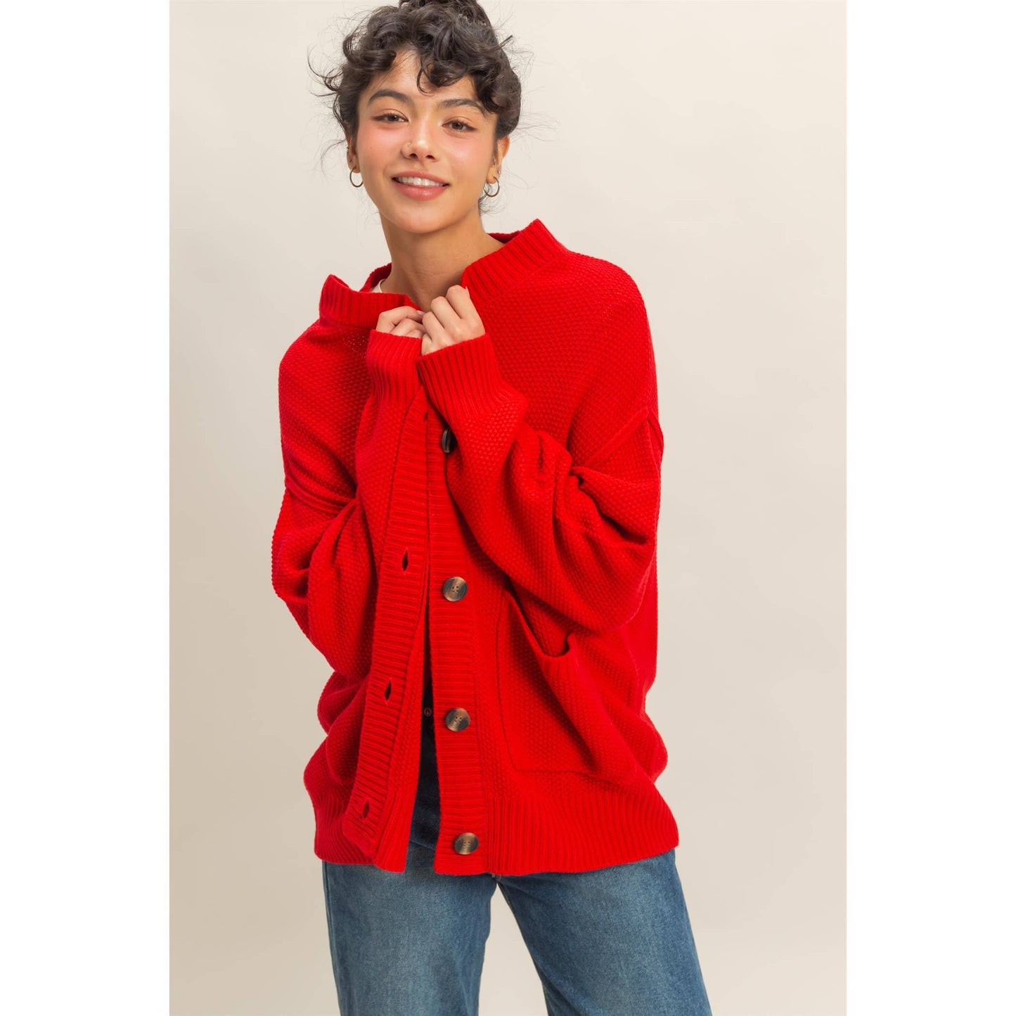 Loving Him is Red Button Front Cardi