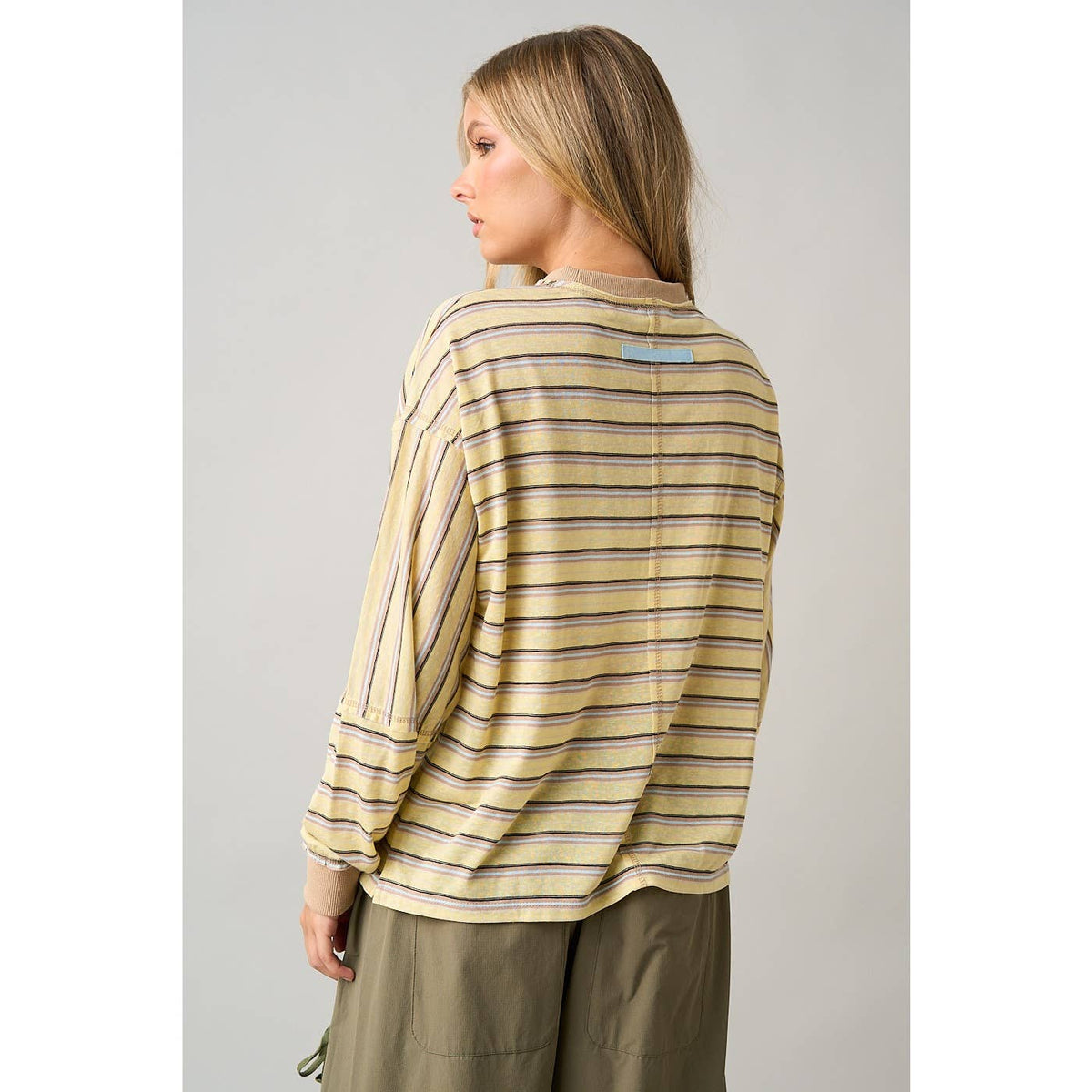 MULTICOLOR STRIPED LONG SLEEVE TOP: BROWN / S-M-L(2-2-2)
