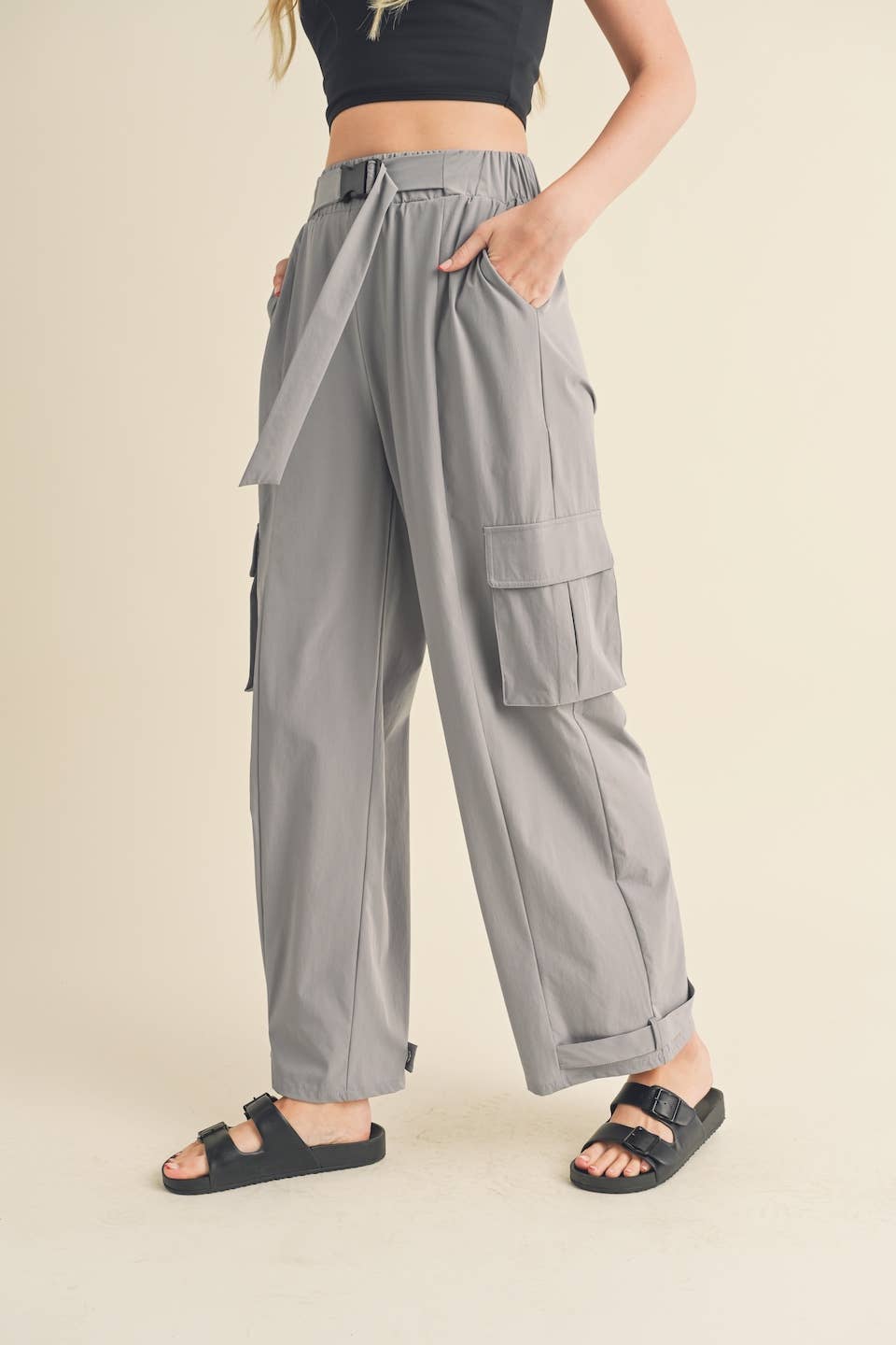 Lightweight Nylon Wide Leg Cargo Pant