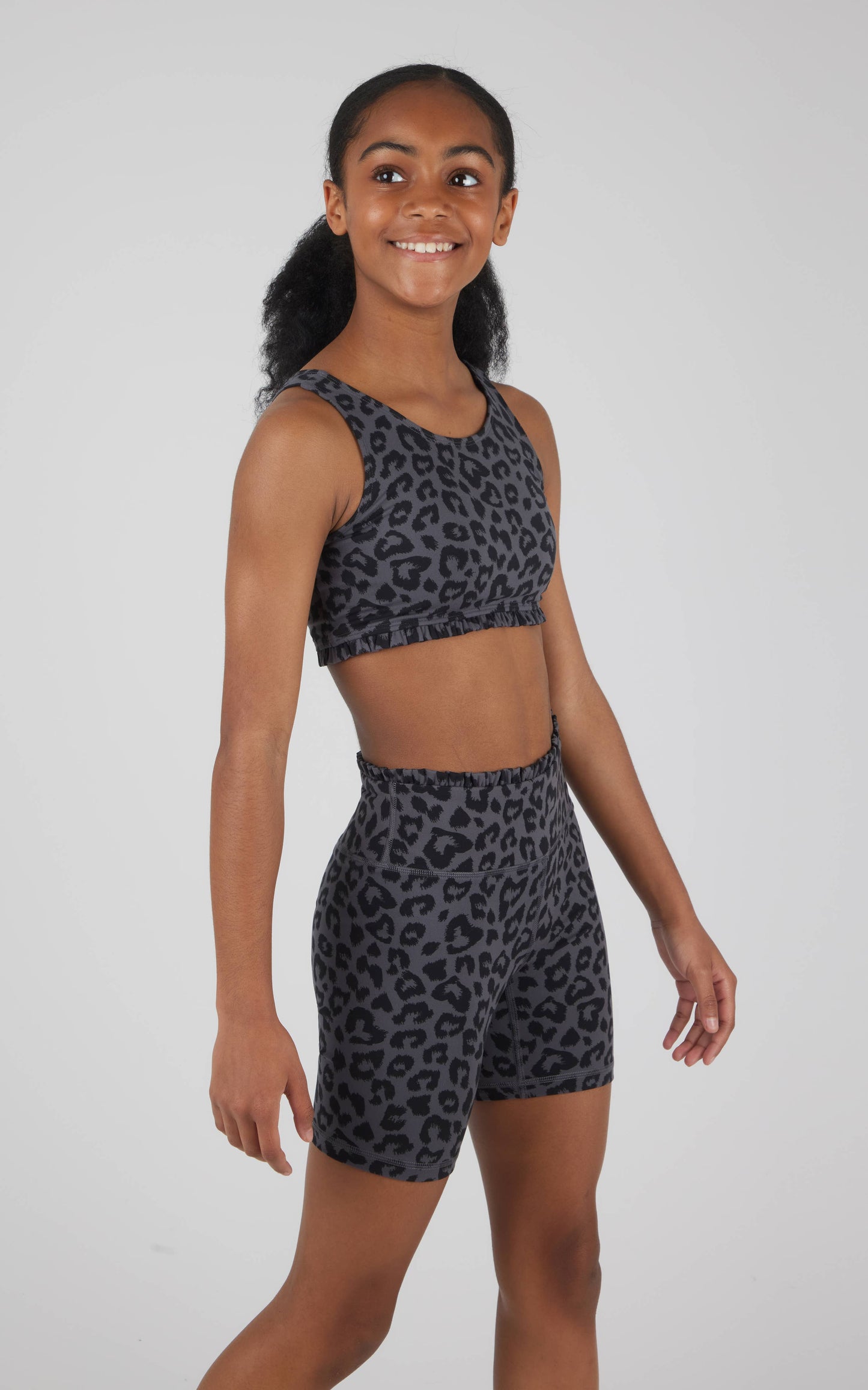 Girls Leopard Lux Bra Top w/ Ruffle