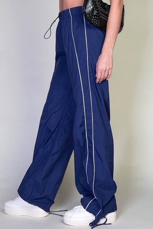 Contrast Piping Parachute Pants