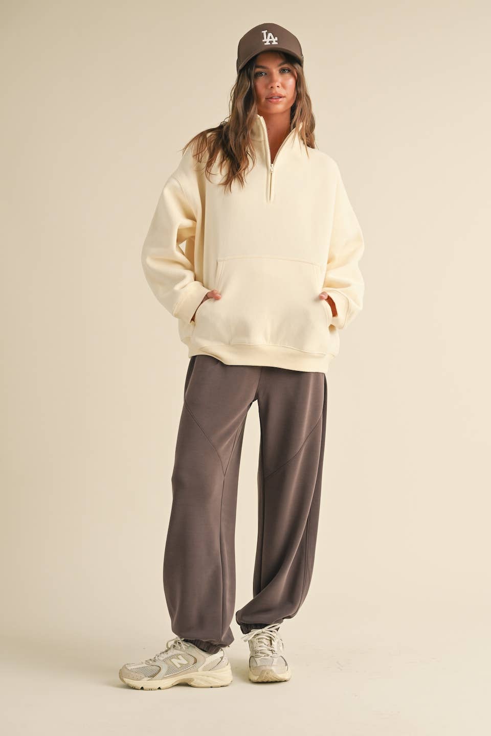 Heathered Gray Cozy Fleece Oversized Pullover Half Zip