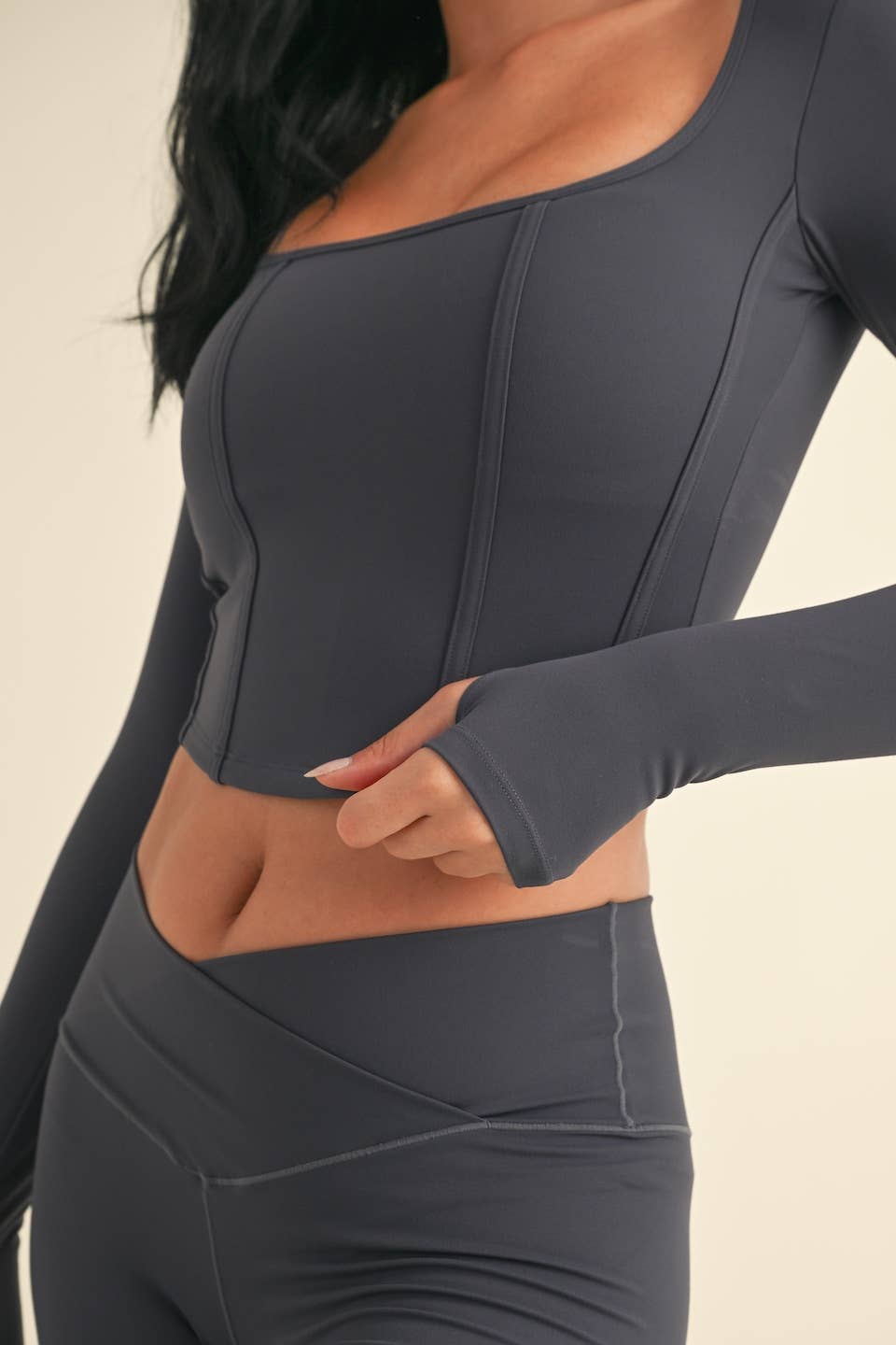 Ash Blue Long Sleeve Square Neck Corset Top