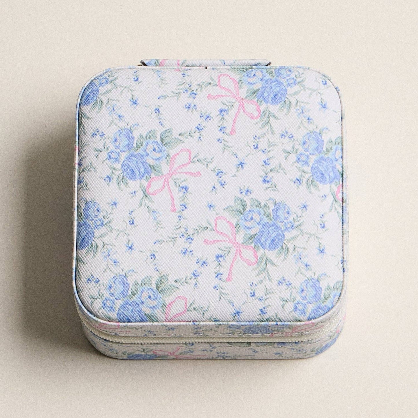 Blue Floral with Pink Bow Jewelry Box - Travel Size: BL / ONE