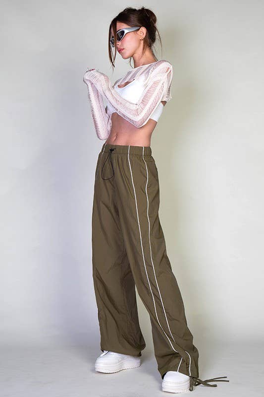 Contrast Piping Parachute Pants