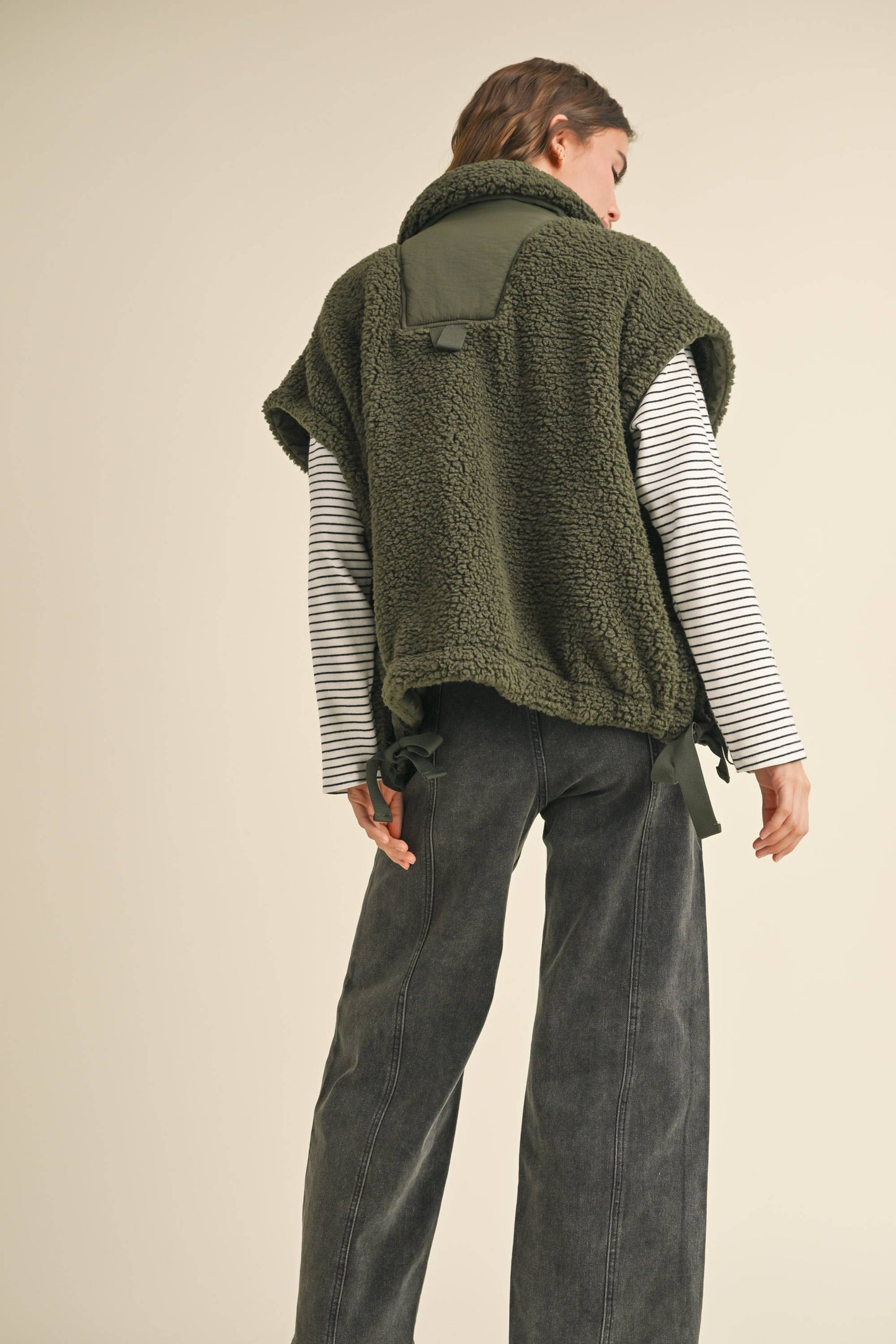 Olive Teddy Sherpa Oversized Vest