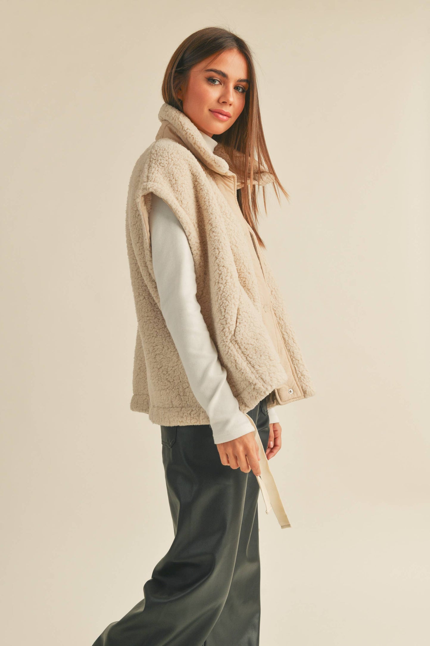 Olive Teddy Sherpa Oversized Vest