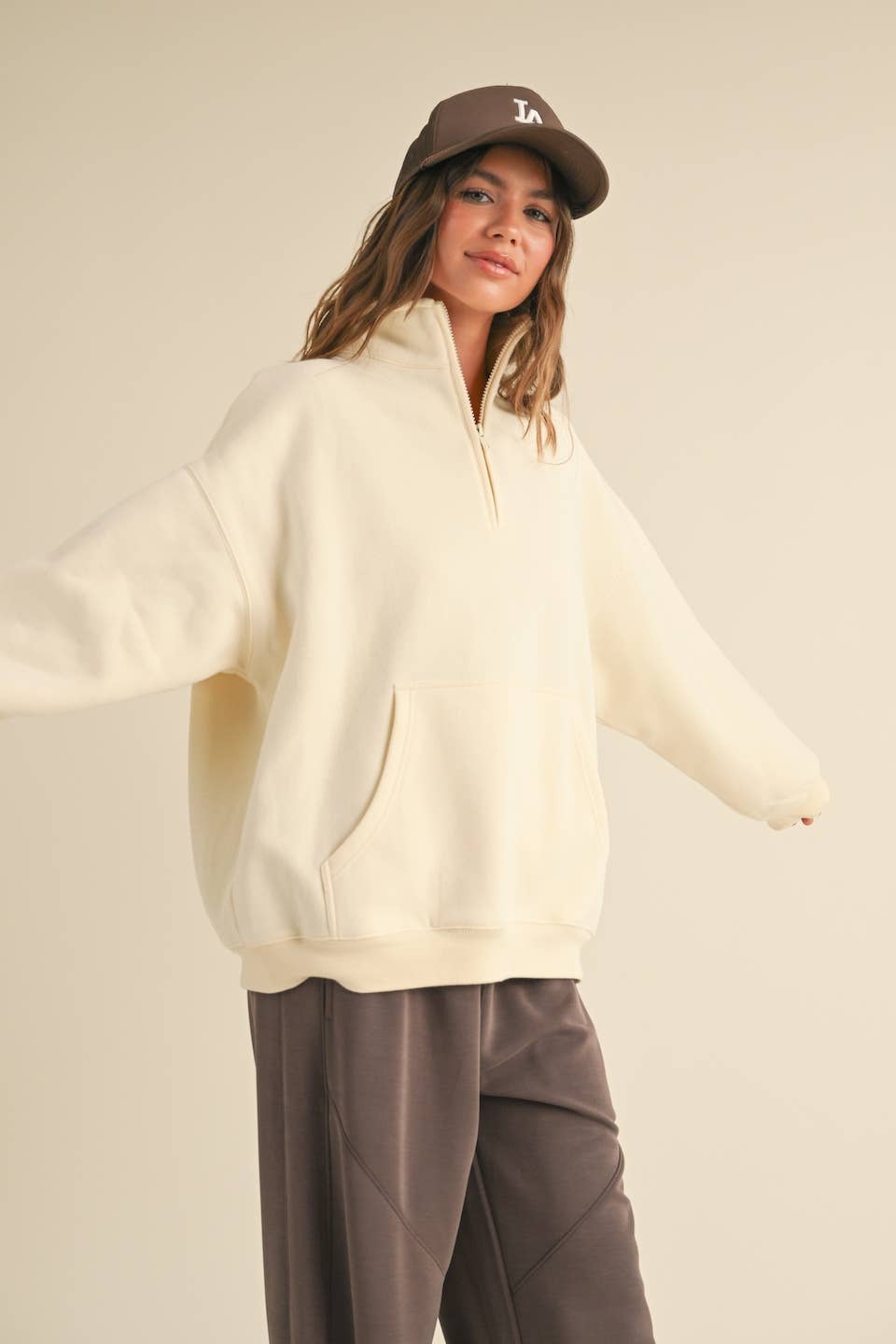 Heathered Gray Cozy Fleece Oversized Pullover Half Zip