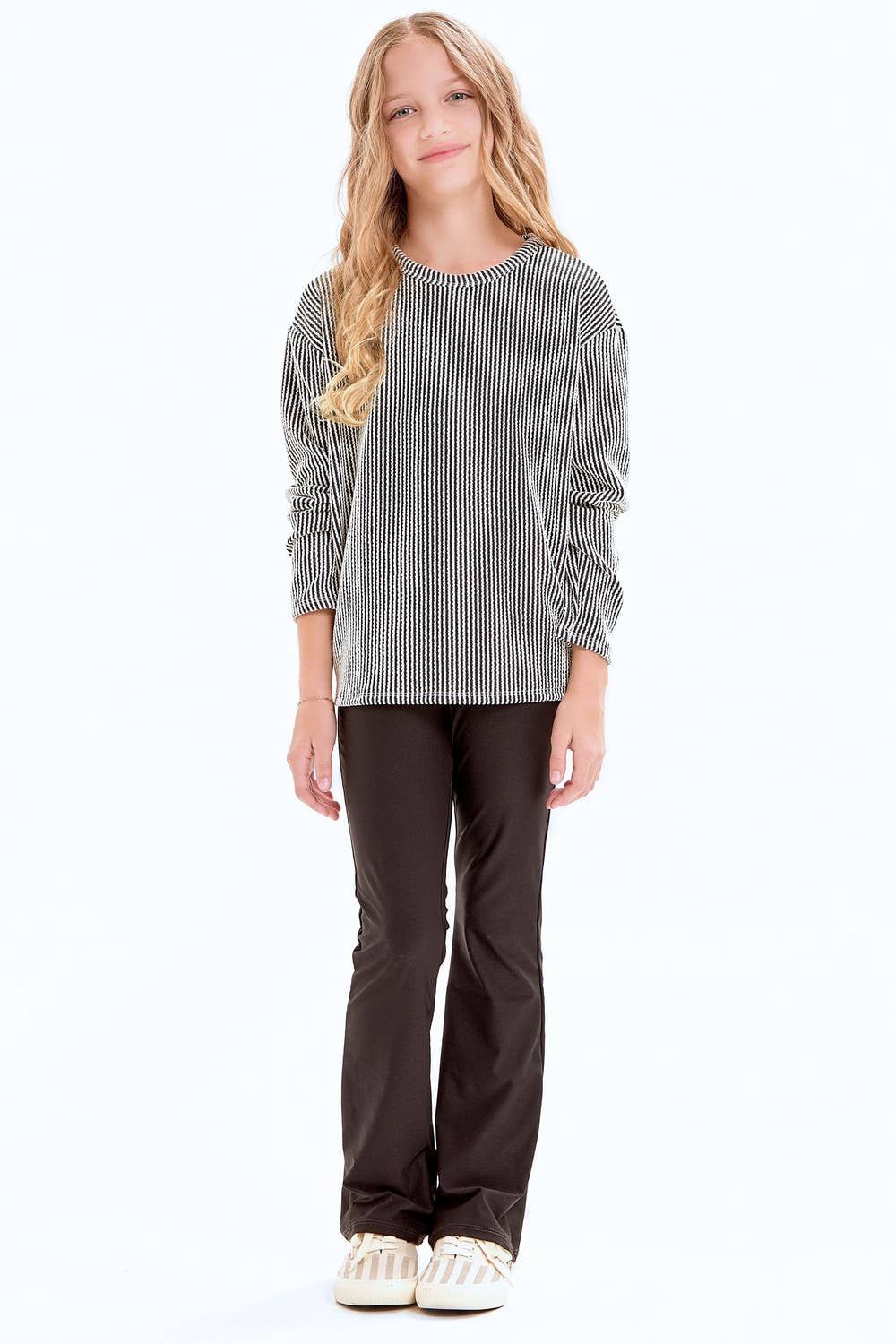 Textured Striped Open Back Sweater