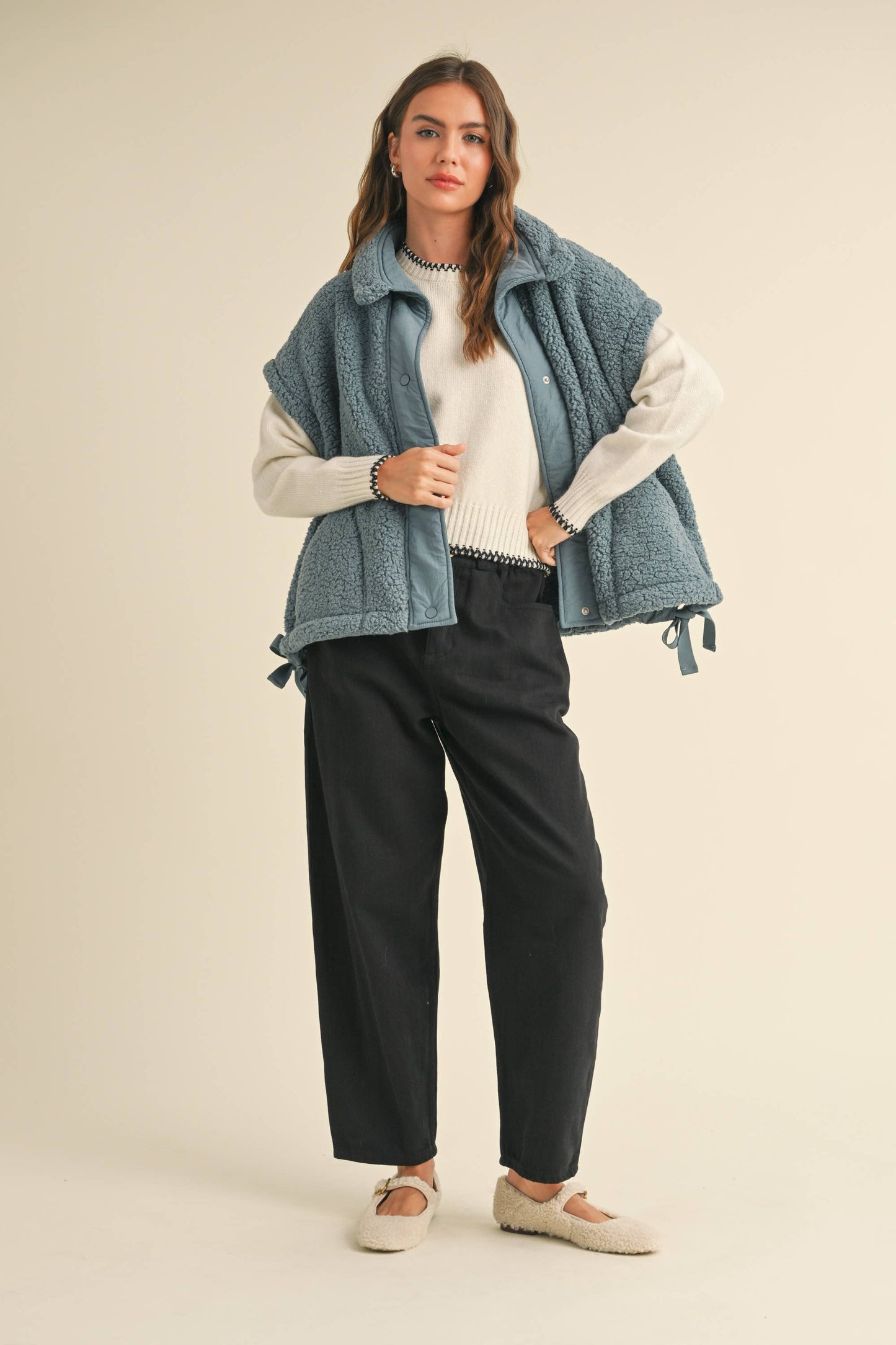 Olive Teddy Sherpa Oversized Vest