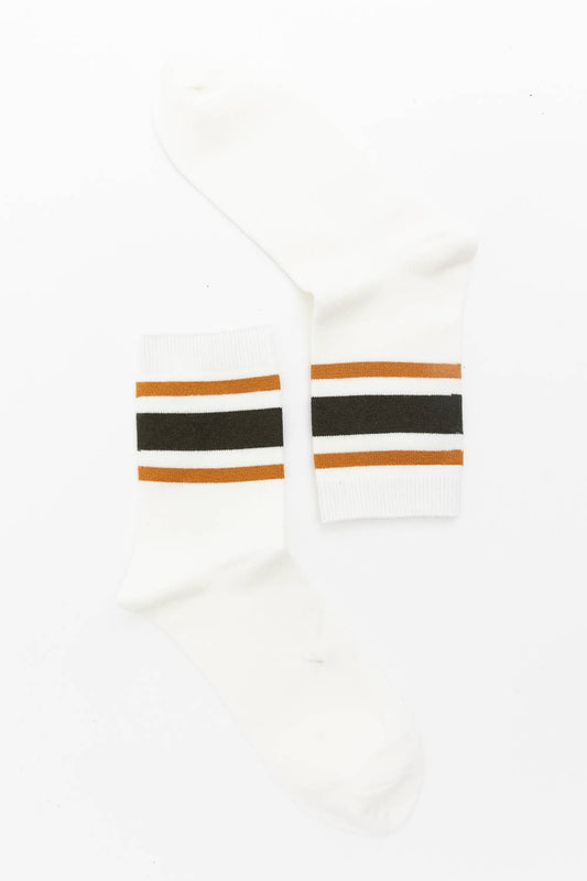 Retro Stripe Style Crew Socks-  Dark Olive