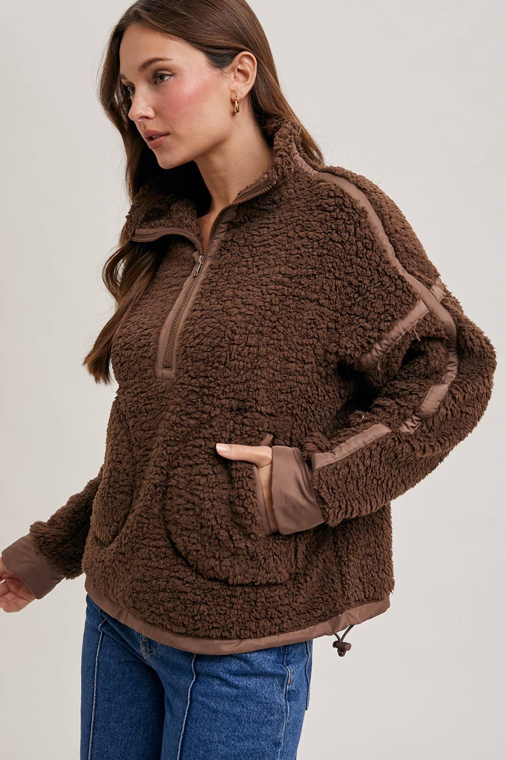 Half Zip Sherpa Jacket w/ Contrast Detail