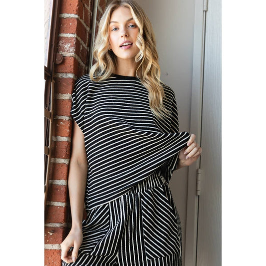 Stripe Texture Knit Drop Shoulder Top